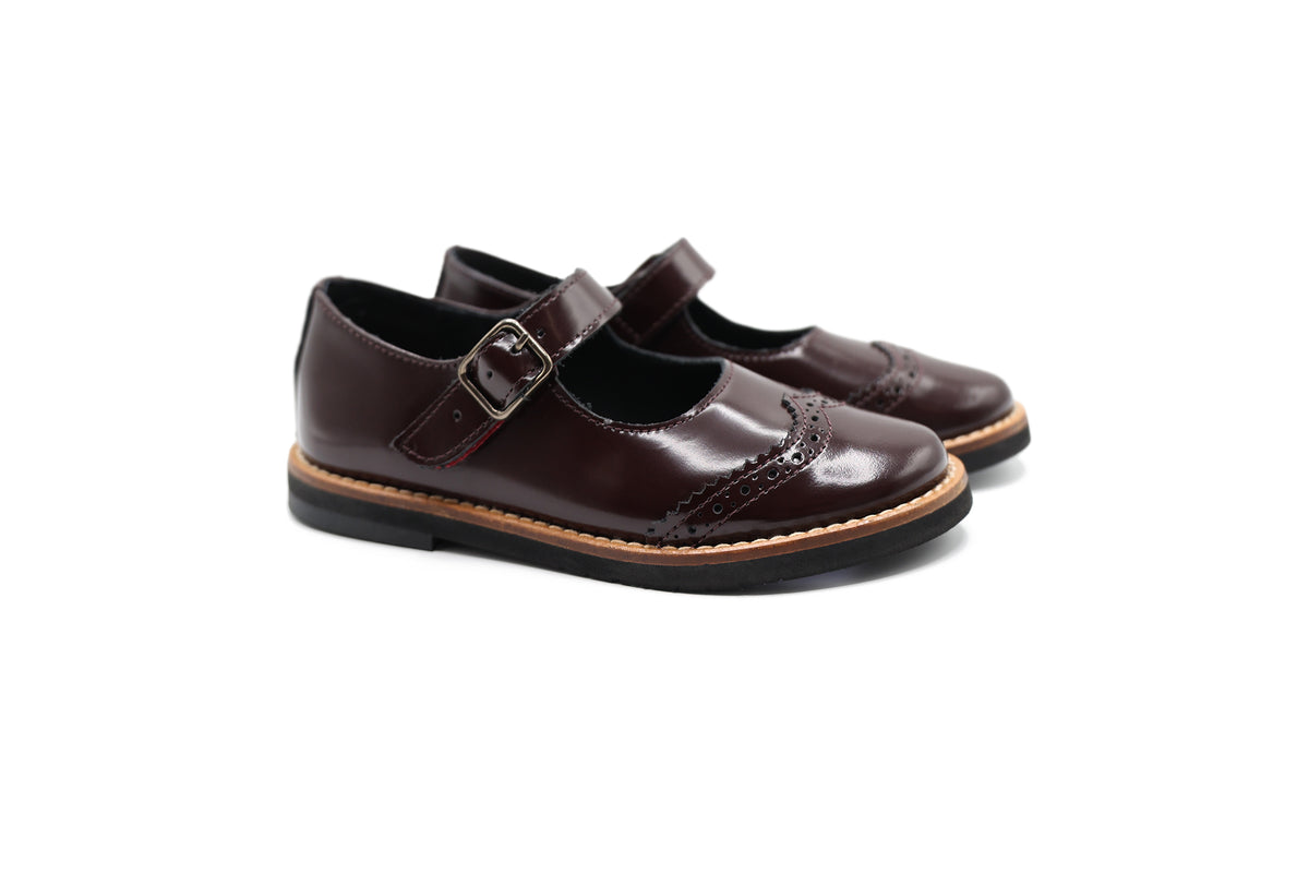 Blublonc Burgundy Highshine Wingtip Mary Jane