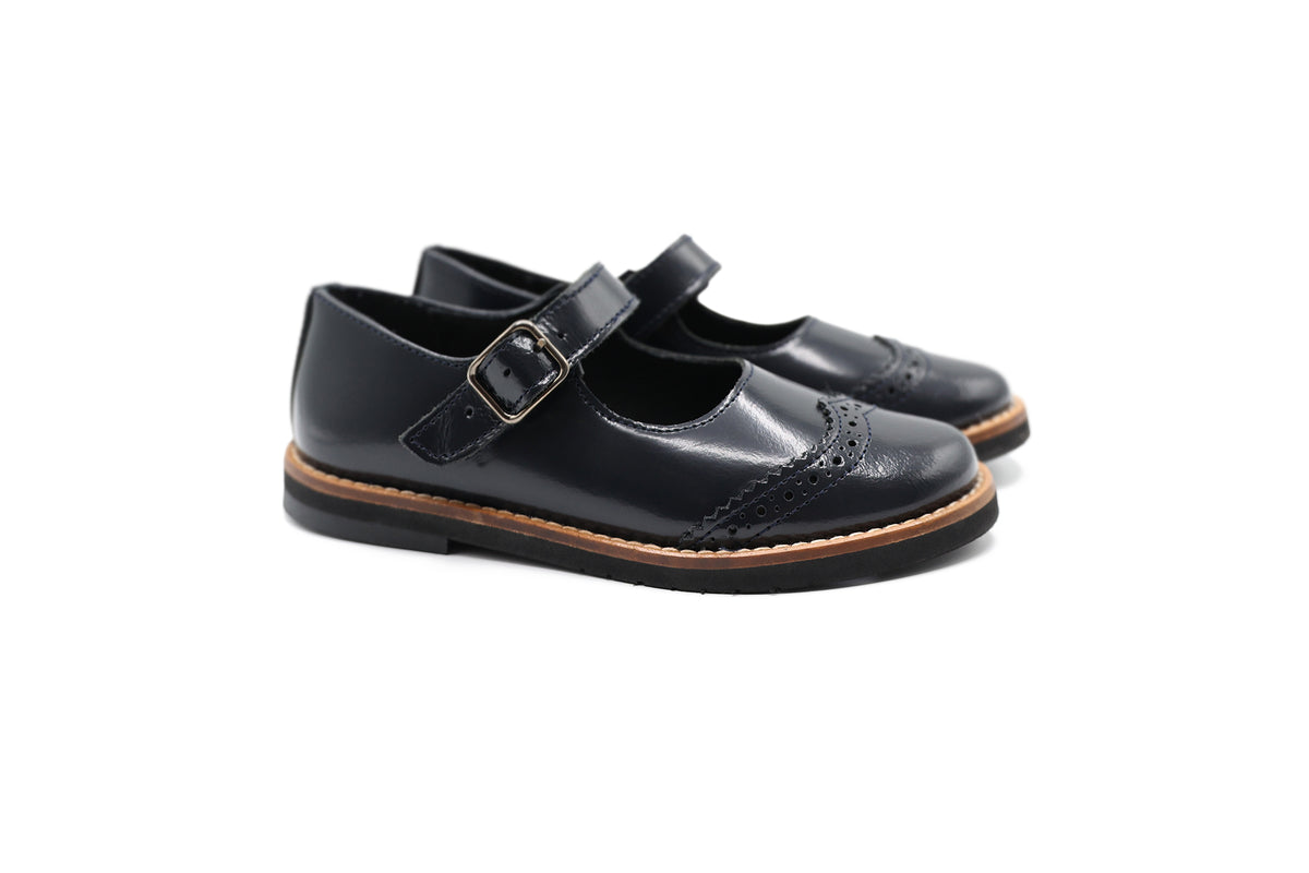 Blublonc Navy Highshine Wingtip Mary Jane