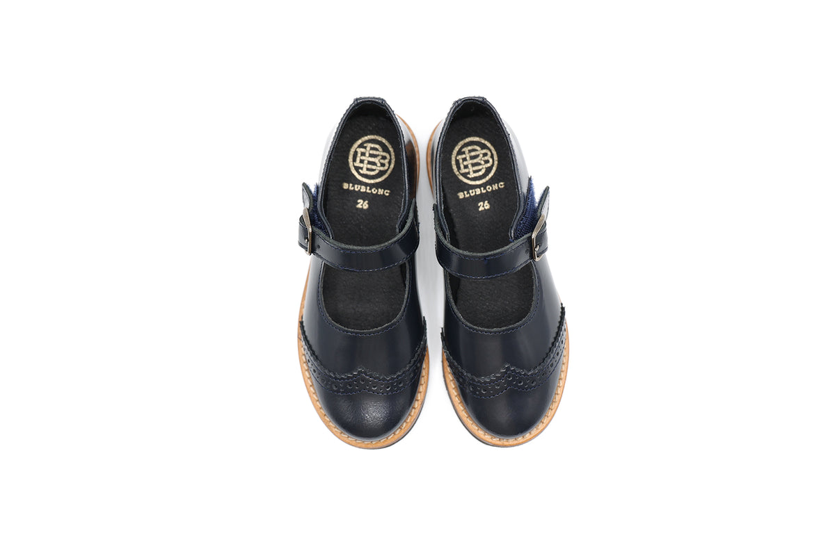 Blublonc Navy Highshine Wingtip Mary Jane