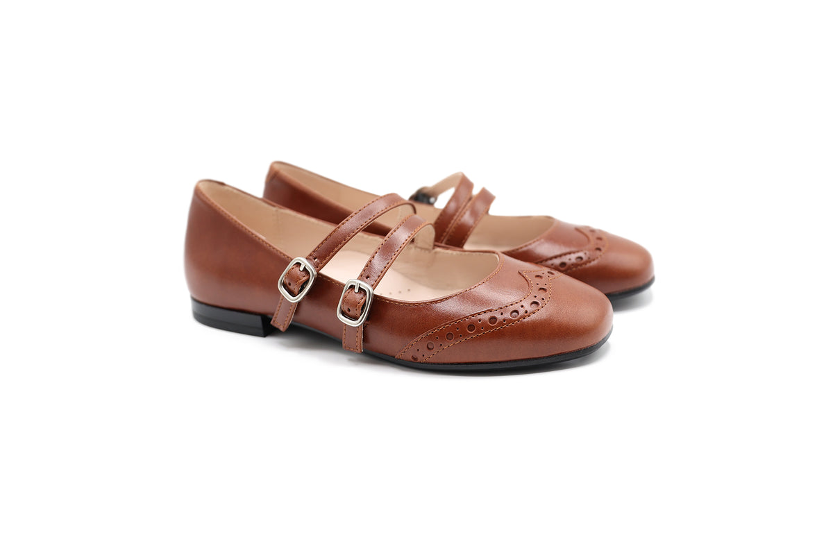Beberlis Brown Double Strap Flat