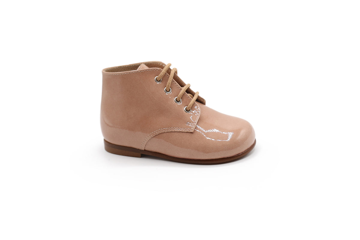 Beberlis Rose Taupe Patent Lace up Baby Bootie