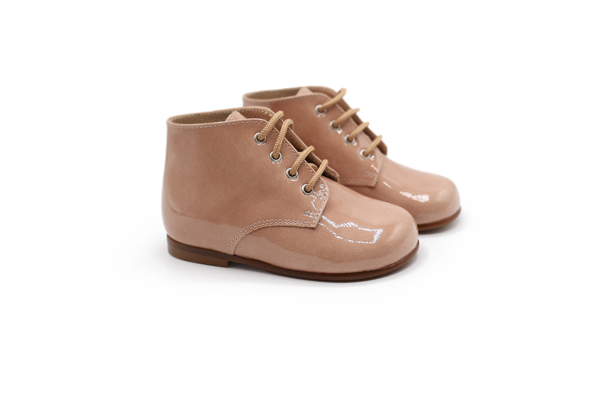 Beberlis Rose Taupe Patent Lace up Baby Bootie