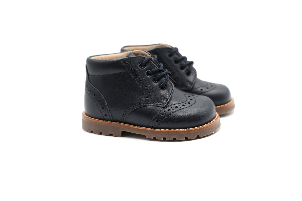 Beberlis Navy Lace up Wingtip Baby Bootie