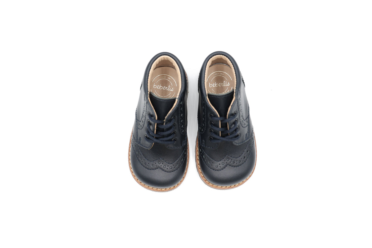 Beberlis Navy Lace up Wingtip Baby Bootie