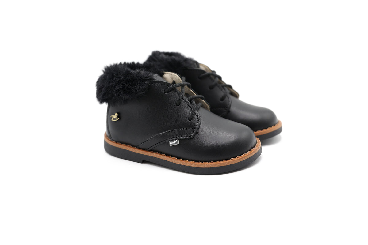 Emel Black Patent Fur Baby Bootie