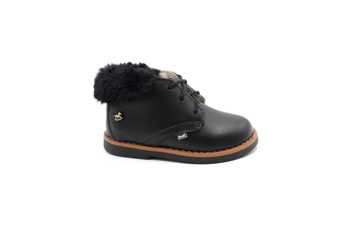 Emel Black Patent Fur Baby Bootie