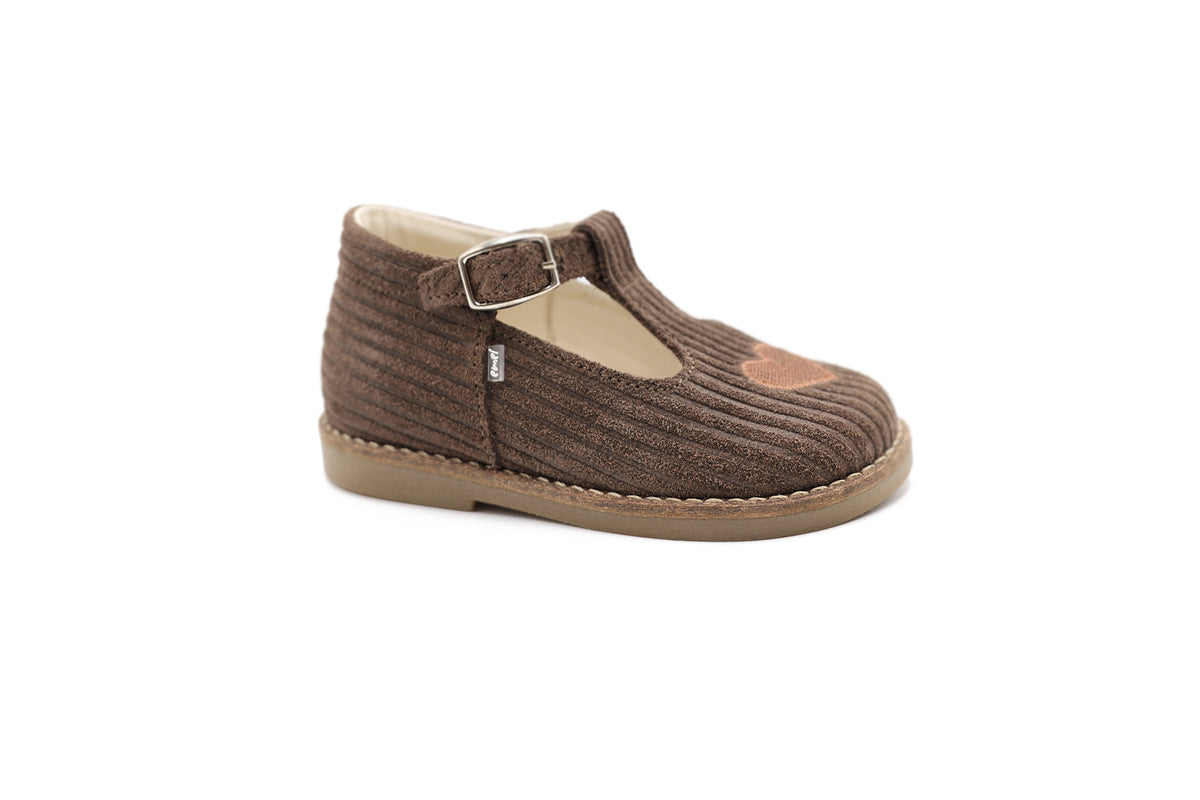 Emel Brown Cordoroy Heart Baby T-Strap