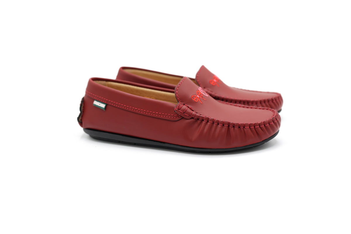 Fascani Maroon Bow And Heart Embroidered Loafer