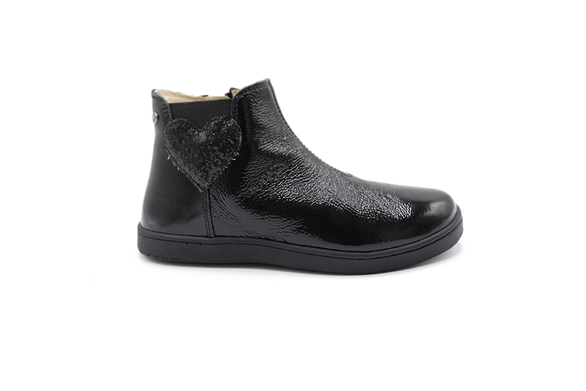 Naturino Black Patent Heart Bootie