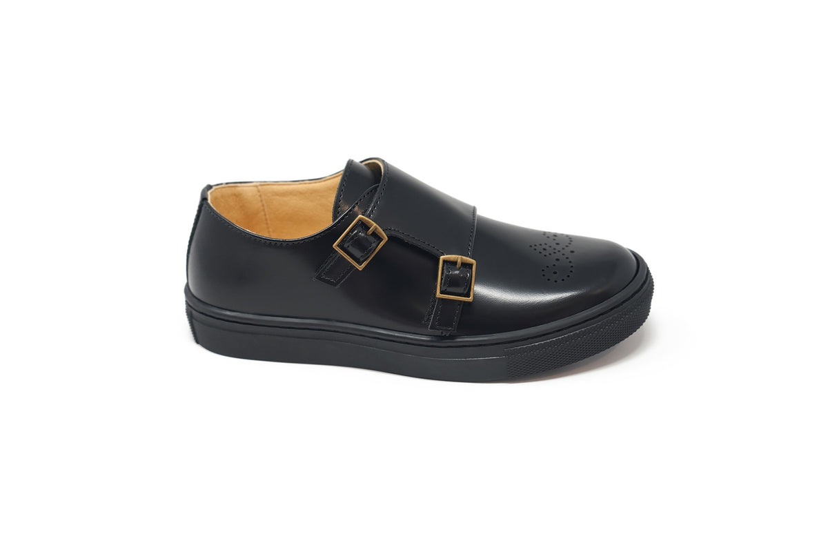 Andanines Black Highshine Velcro Buckle Dress Shoe