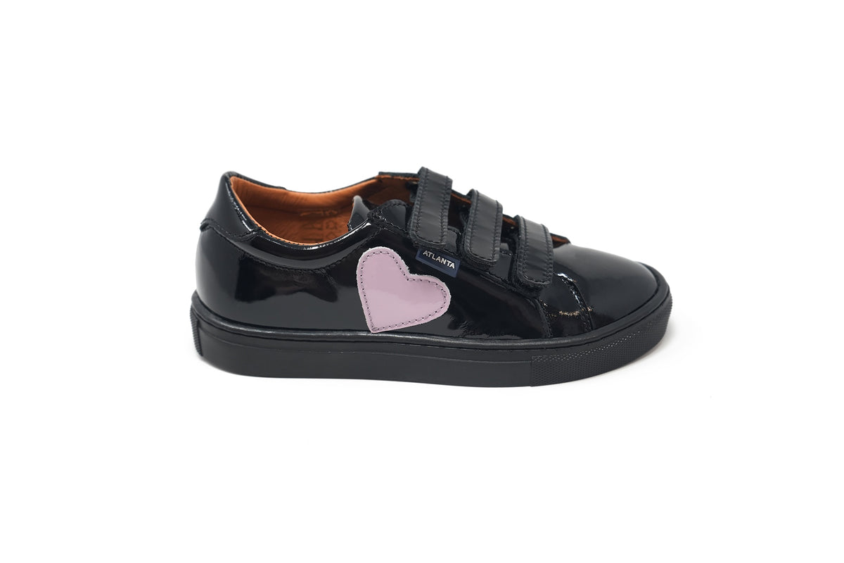 Atlanta Black Patent With Lavender Heart Strap Sneaker