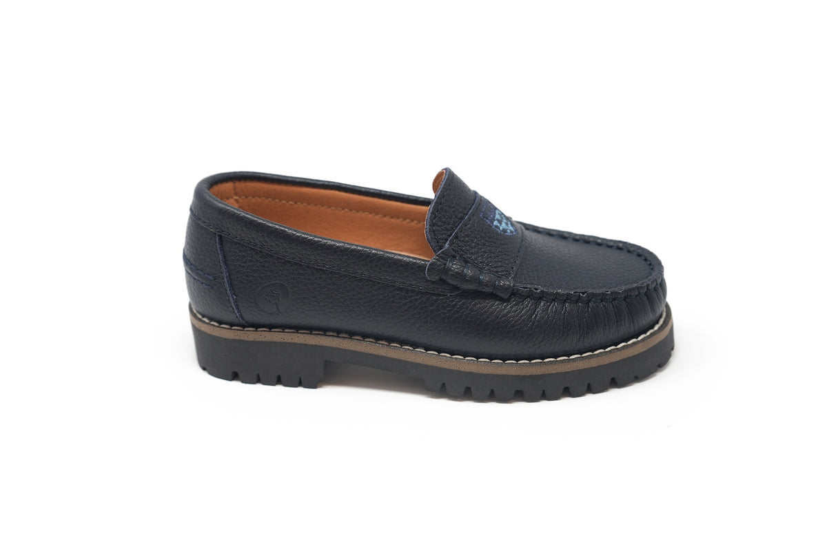 LMDI Navy Pebbled Embroidery Loafer
