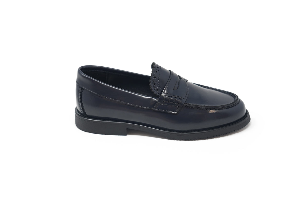 Blublonc Navy Patent Scalloped Loafer