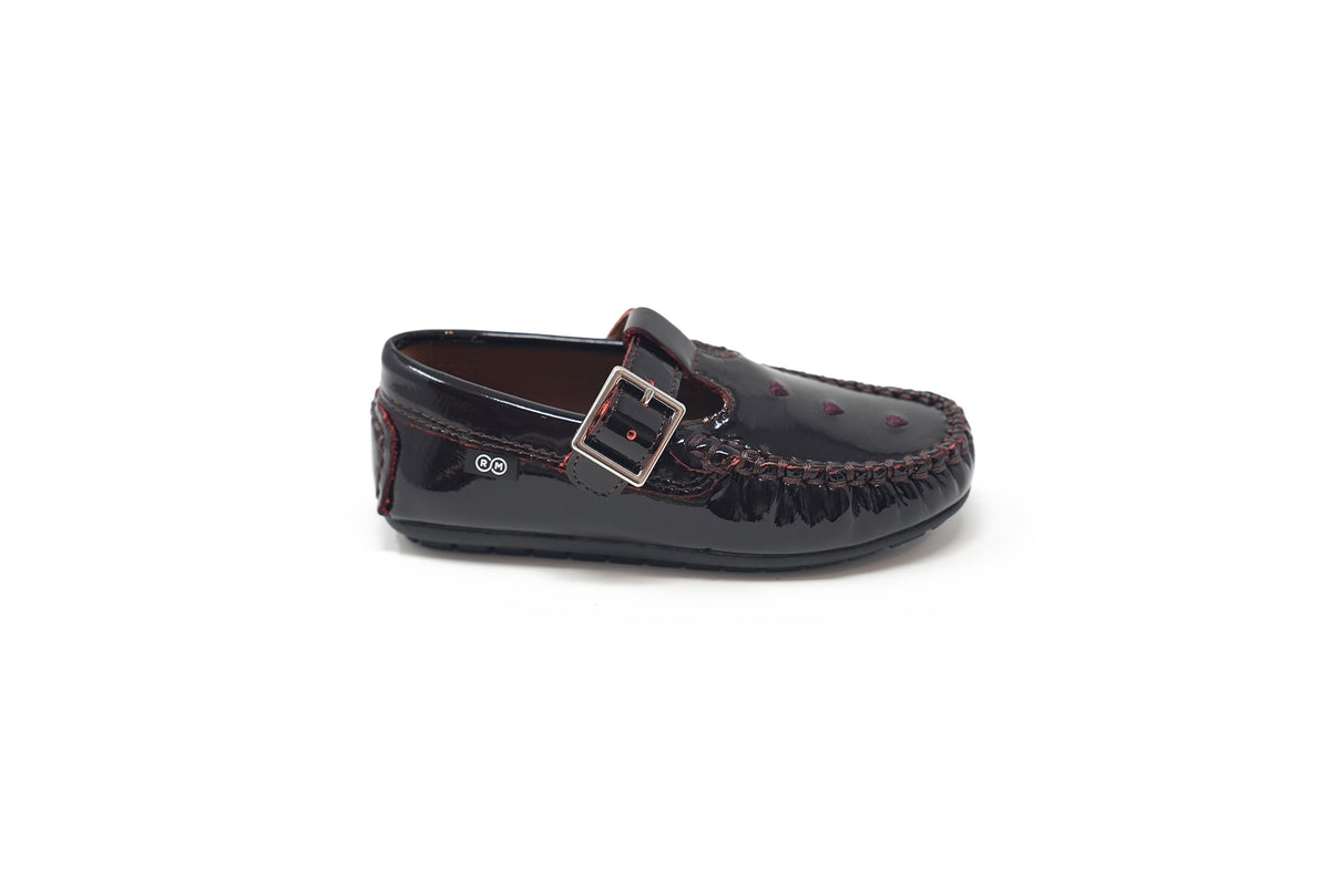 Ralph Miguel Plum Patent Hearts Pamela T-Strap