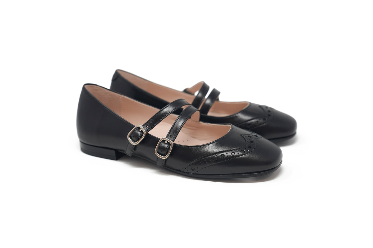 Beberlis Black Double Strap Flat