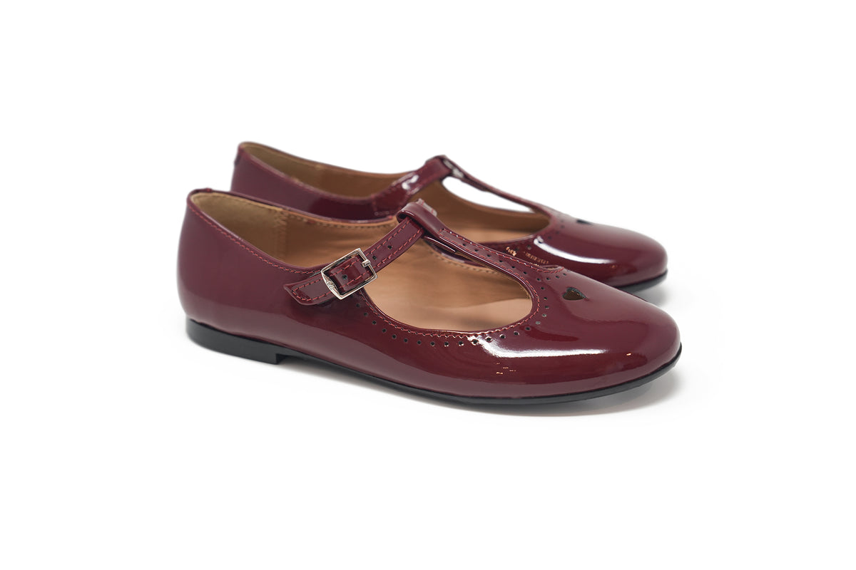 Papanatas Burgundy Patent Heart T-Strap