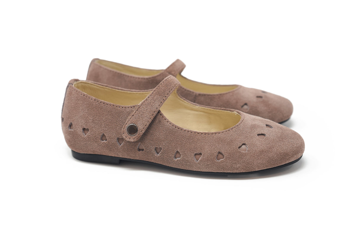 Boutaccelli Taupe Suede Heart Faye Mary Jane