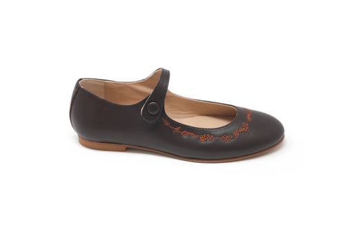 Lauve Brown Embroidery Vine Mary Jane