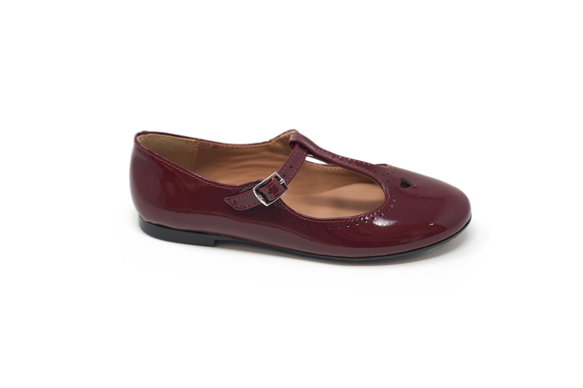 Papanatas Burgundy Patent Heart T-Strap