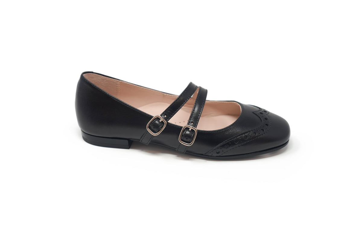 Beberlis Black Double Strap Flat