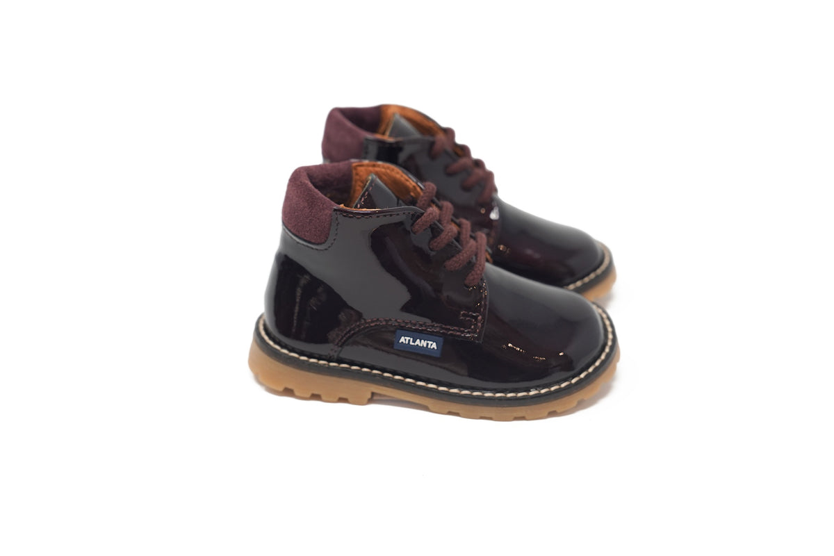 Atlanta Burgundy Patent Laces Baby Boot