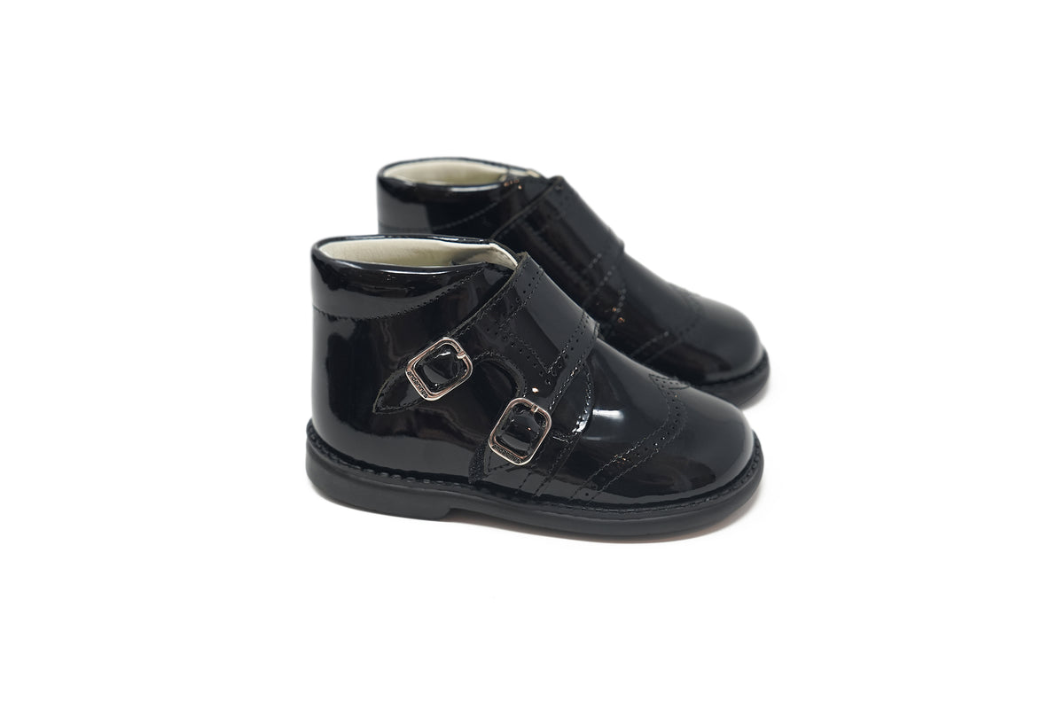 Andanines Black Patent Buckle Baby Shoe