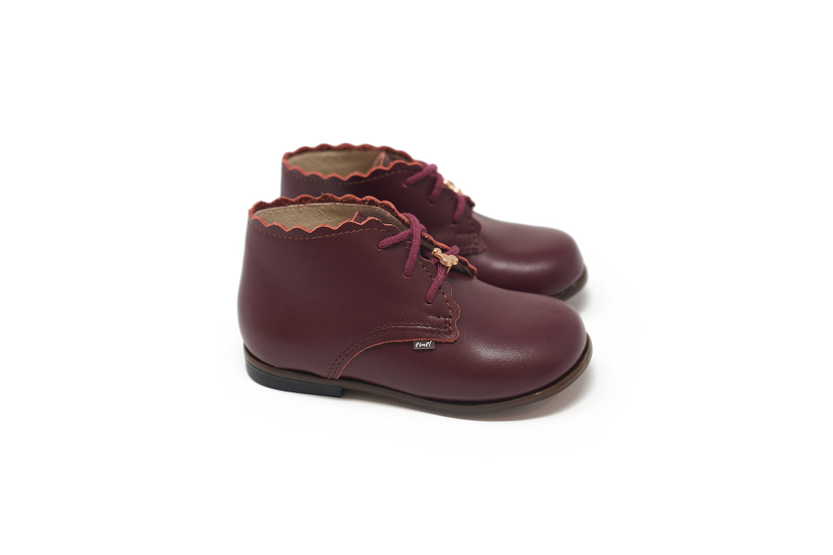 Emel Burgundy Scalloped Baby Bootie