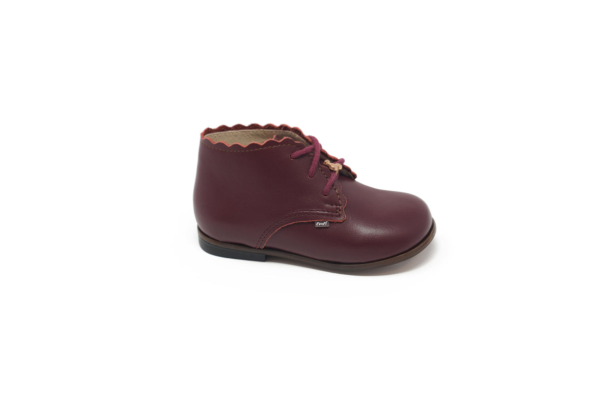 Emel Burgundy Scalloped Baby Bootie