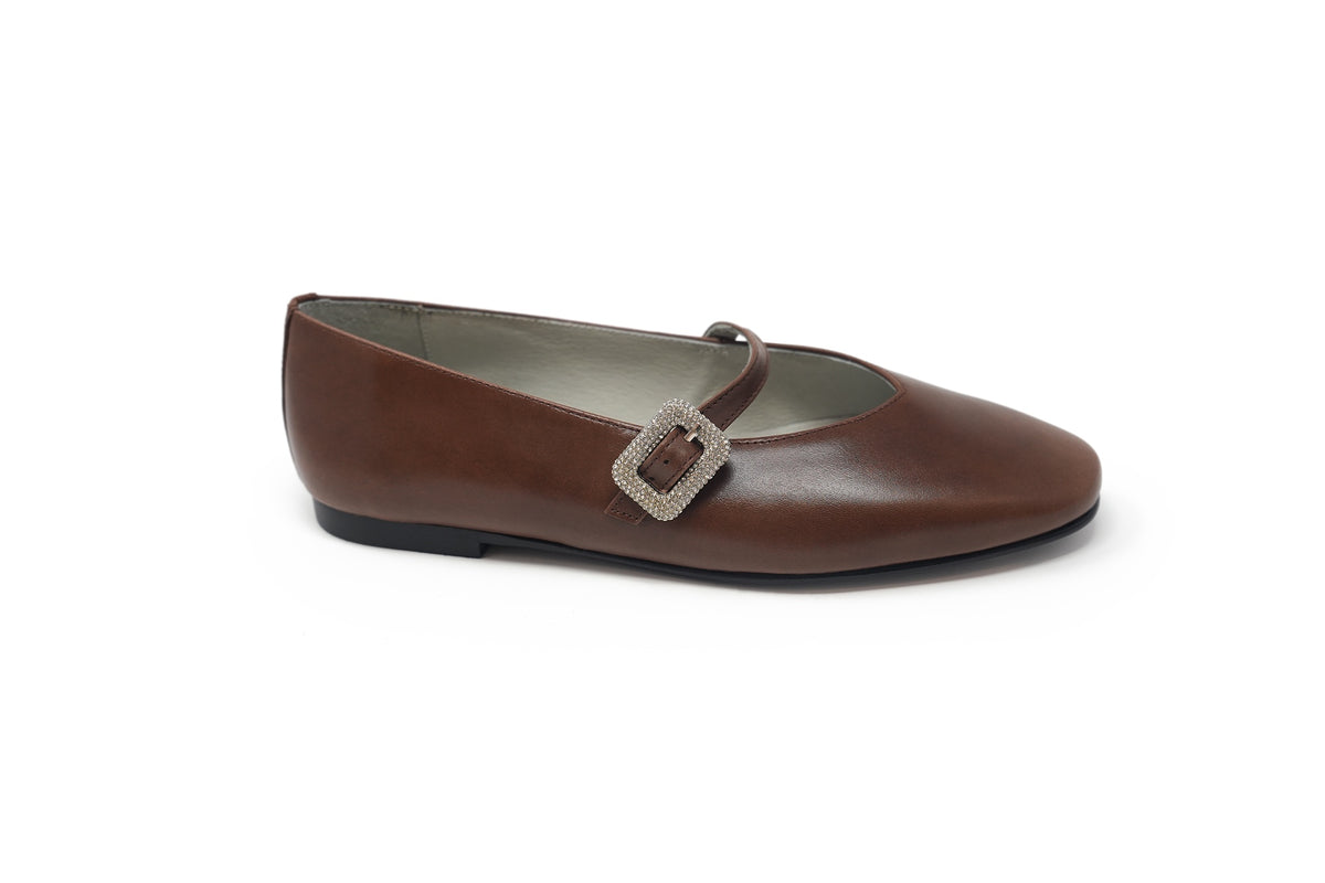 Luccini Brown Buckle Ballet Flat