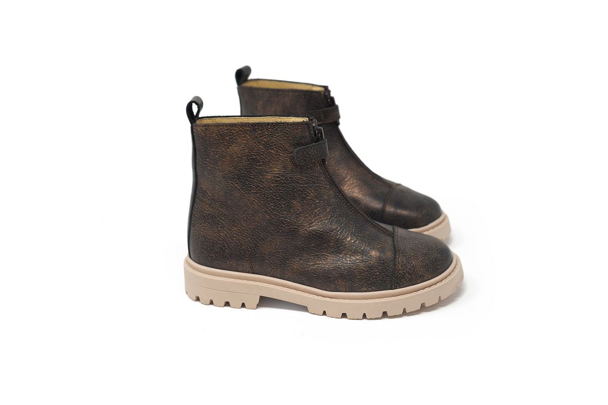 Andanines Brown Metallic Zipper Bootie