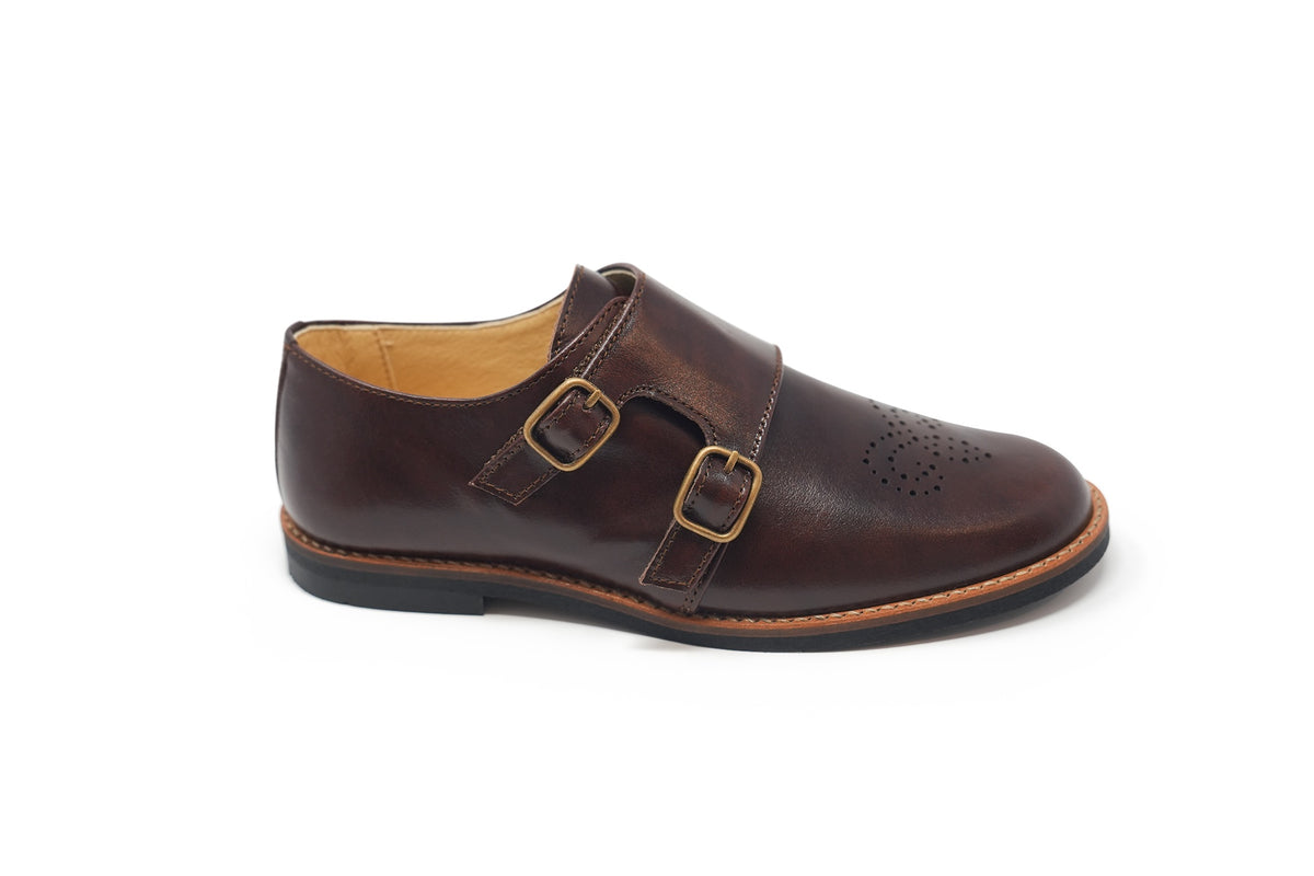 Andanines Brown Perforated Buckle Dress Shoe
