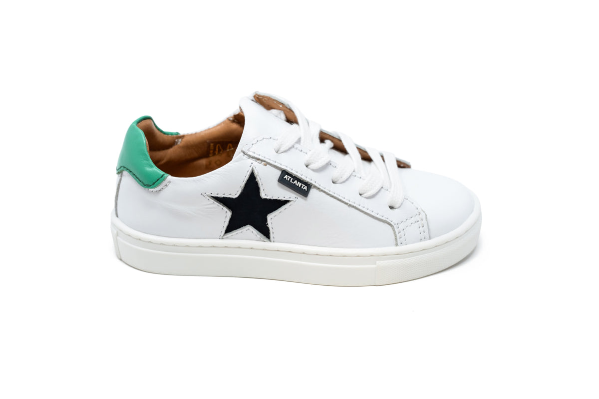 Atlanta White Smooth With Black Star Laces & Zip Sneaker