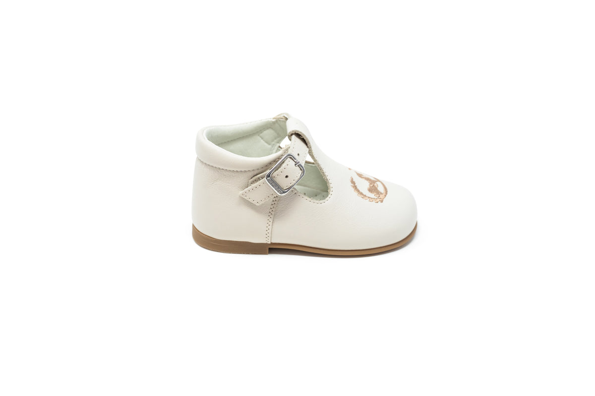 Andanines Cream Horse Embroidered Baby Shoes