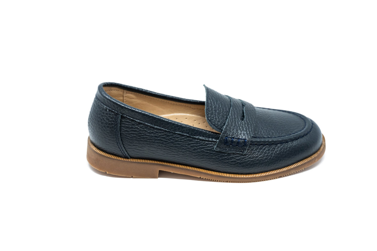 Blublonc Navy Pebbled Classic Keeper Penny Loafer