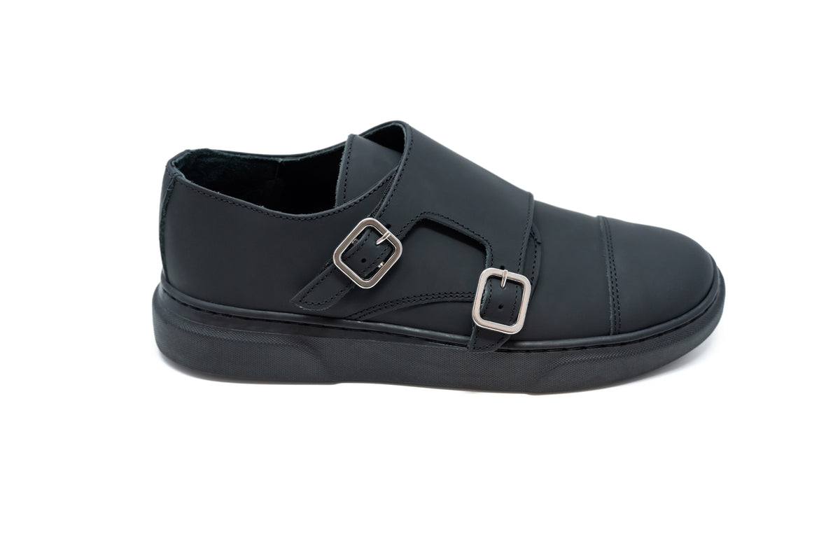 Blublonc Black Gum  Cap Toe Velcro Dress Sneaker