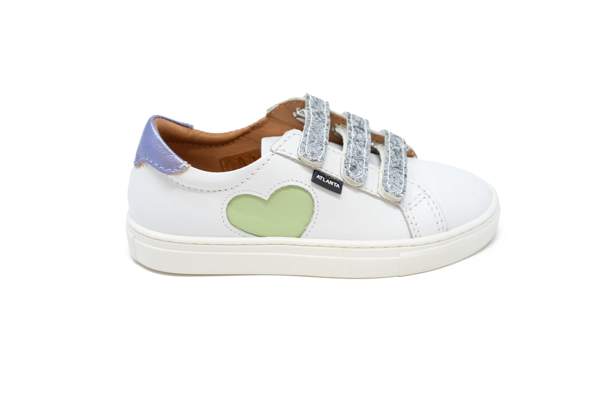 Atlanta White With  Green Heart Strap Sneaker