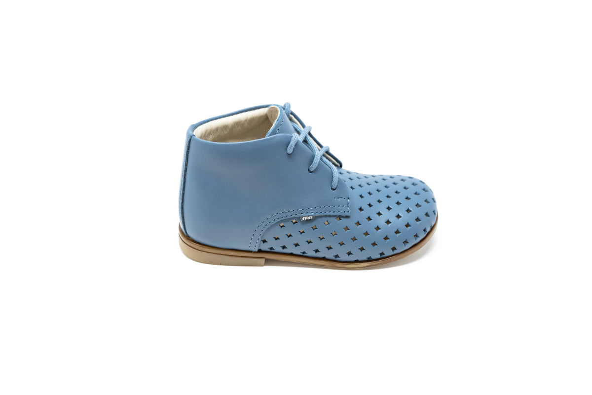 Emel Blue Perforated Dots Baby Bootie