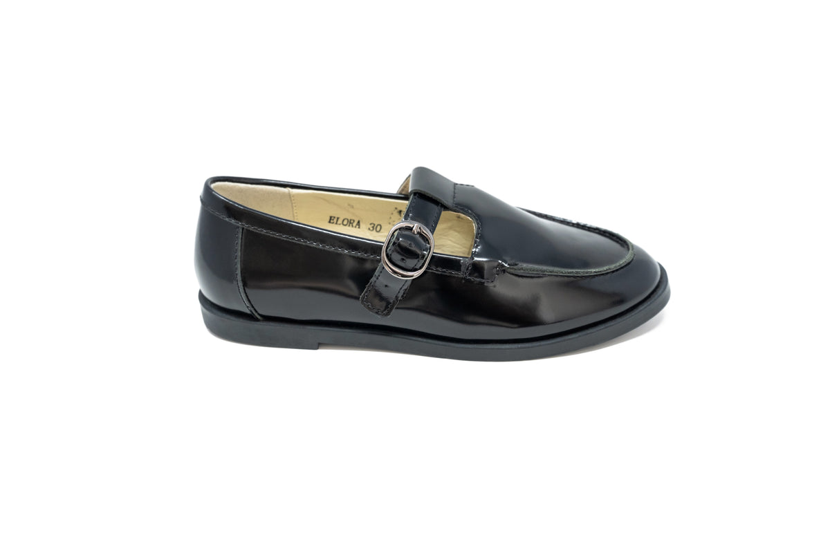 Boutaccelli Elora Black Patent T-strap Mocassin