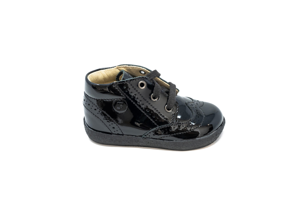Falcatto Patent Black Wingtip Baby Shoe