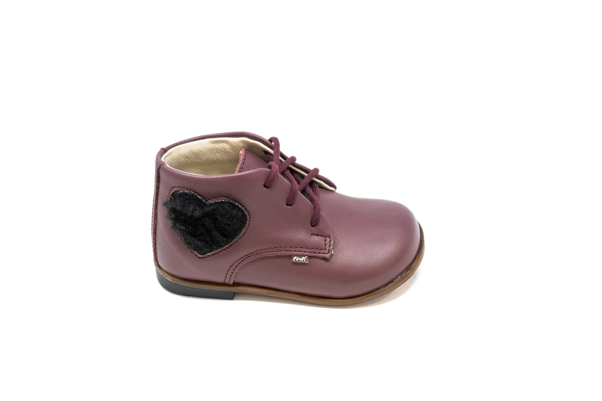 Emel Plum Pink With Black Heart Baby Bootie