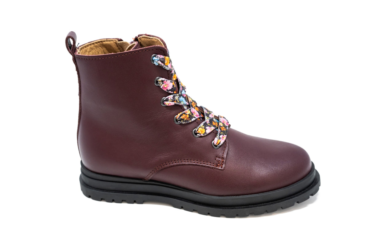 Porte Burgundy Floral Laced Bootie