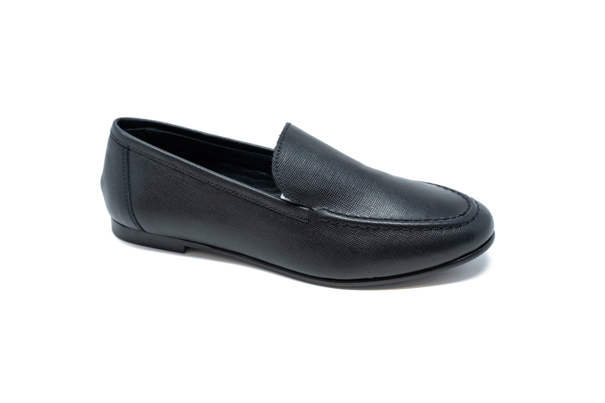 Blublonc Black Pebbled Moccasin Dress Shoe