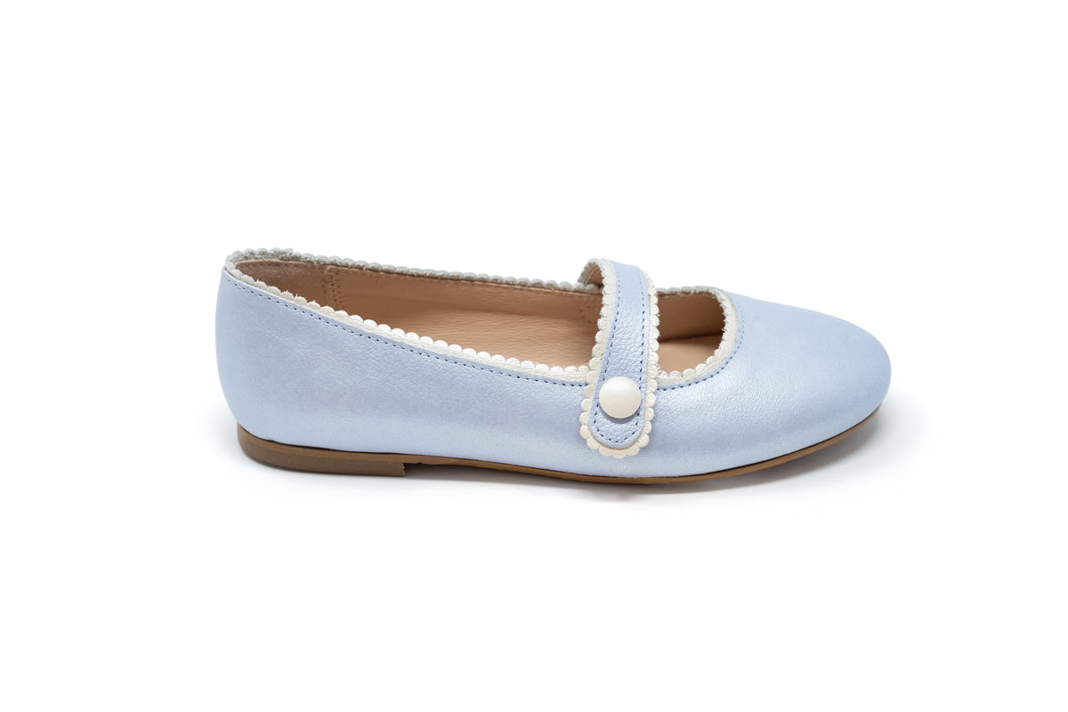 Papanatas Metallic Blue Scalloped Mary Jane