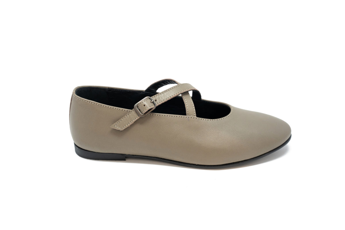 Blublonc Taupe Cross Strap Mary Jane