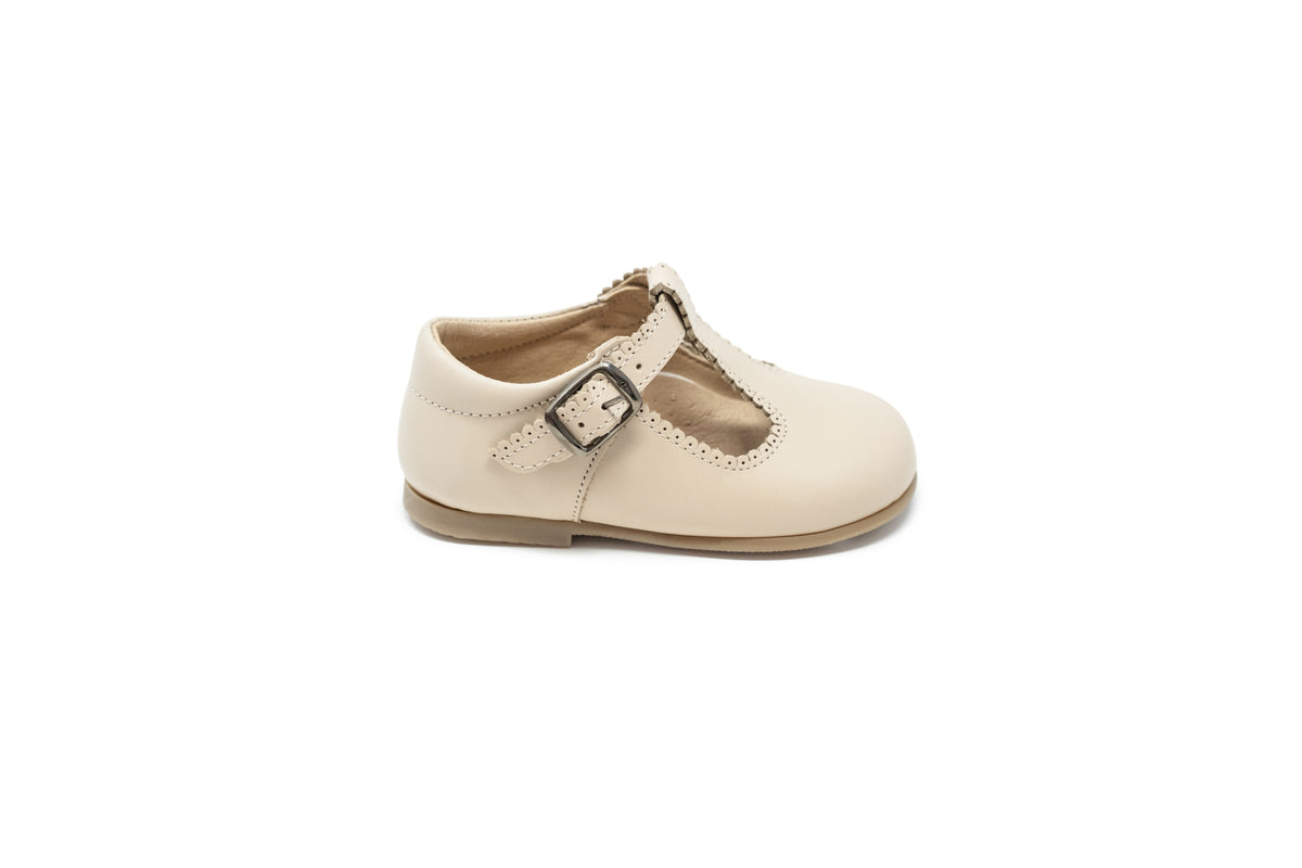 Blublonc Cream Scalloped  Baby T-Strap